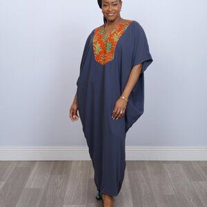 African Print Maxi Dress with Pockets & Rhinestones – Bubu, Boubou, Mumu Style
